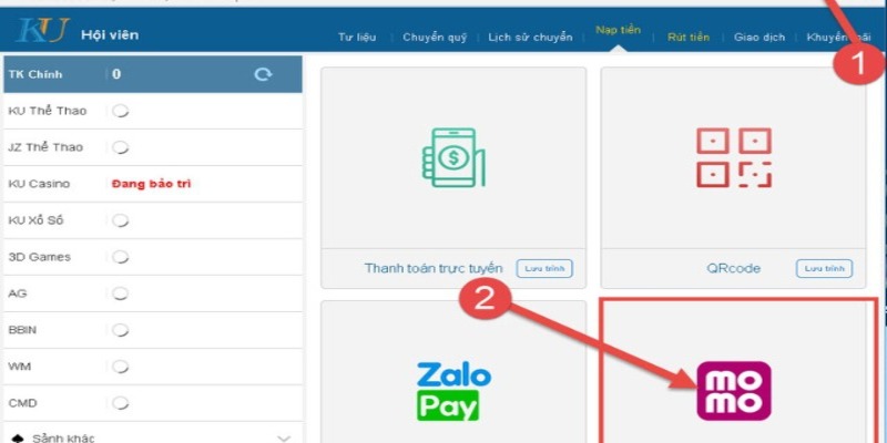 Nạp qua ví Momo được ưa chuộng